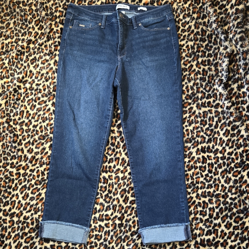 Nine West Dark Blue Boyfriend Jeans with Cuffed Hem